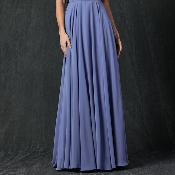SLATE BLUE V-Neck SHORT Sleeve CHIFFON PARTY FORMAL Evening LONG DRESS JT261 - Picture 6 of 8
